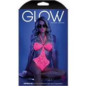 Glow - Impress Me Cut-out Lace Bodysuit with Open Caged Back - Neon Pink 
