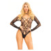 Leg Avenue Rhinestone Fishnet Crotchless Teddy with Lace Up Front Detail and Crossover Halter - O/S - Black