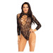 Leg Avenue High Neck Lace and Net Keyhole Back Bodysuit - O/S - Black