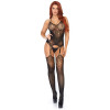 Leg Avenue Lace Jacquard Suspender Bodystocking - O/S - Black