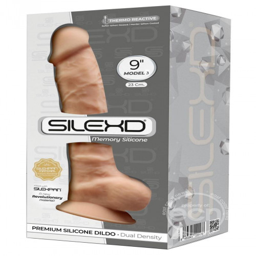 SilexD Model 3 DD05 Silicone Realistic Dual Dense Dildo with Balls 9in - Vanilla
