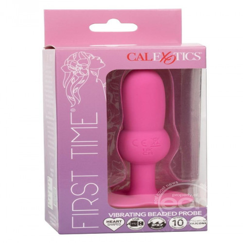 First Time Vibrating Beaded Silicone Rechargeable Probe - Pink